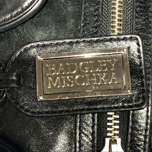 Badgley Mischka Cherise Black Leather Convertible Satchel - Picture 11 of 16